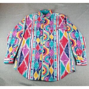 VTG Wear Of The West Denver Cowboy Western Shirt Wild Geometric Print Mens Large